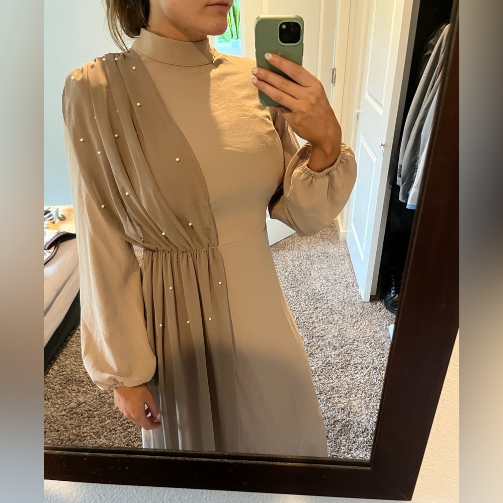 Modest Mauve Dress with Pearl detail